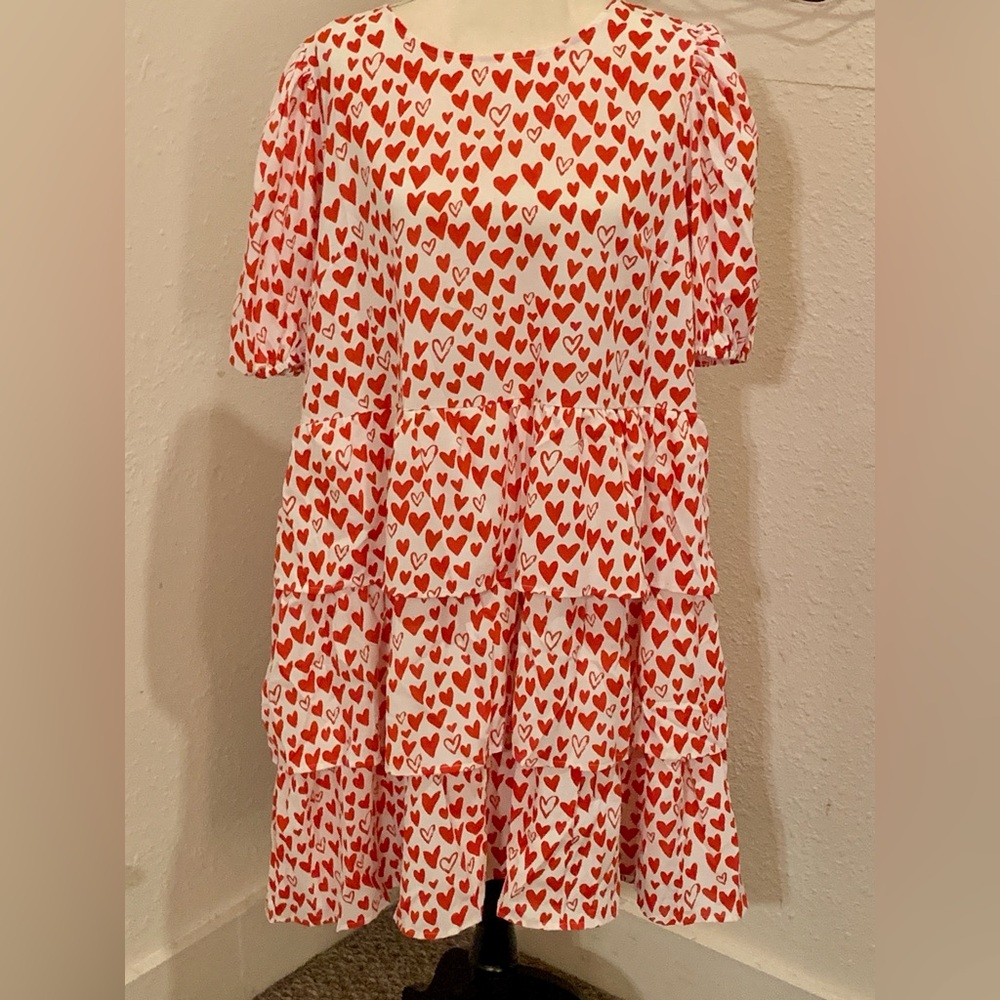 SHEIN Curve Heart Print Ruffle Dress new